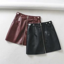 early spring European and American style women's wholesale high waist pocket zipper PU leather skirt quality 220401