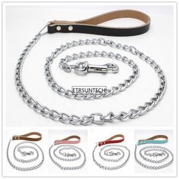 Dog Collars & Leashes 50pcs Small Medium Large Chain Leash Handle Leads PU Leather Iron Anti-Bite Metal LeadDog