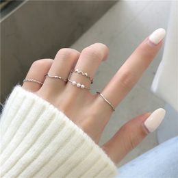 5Pcs/Set Band Rings Punk Gold Wide Chain For Women Girls Fashion Irregular Finger Thin Rings Gift Female Knuckle Jewellery Party