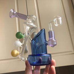 In stock purple green blue unique dab rigs Bent Type Hookahs Glass Bong Heady Tornado Cyclone Water Pipe burner tool