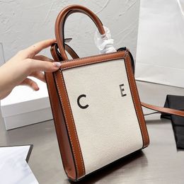 Shoulder Bags mini canvas totes bag patchwork shop handbag split crossbody bags genuine leather thread letter triomphe printing detachable belt strap AAA