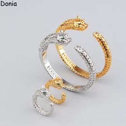 Donia Jewellery luxury bangle Party European and American Fashion Hollow Leopard Print Titanium Micro Inlay Zirconia Designer Ring Set