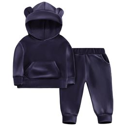 boy warm children's hooded sweater casual Baby girl card love clothes gold velvet two-piece suit LJ201223