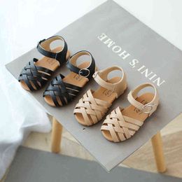 Cross-tied Summer Girls Beach Shoes Classic Black White Pink Roman Sandals Cut-outs Kids Girl Sandals for Children E04272 G220523