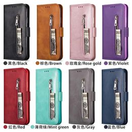 Zipper Leather Case For iphone 14 13 12 11Pro Max XS XR 8 7 6S Plus Samsung S22 Flip Cards Wallet Phone Bag