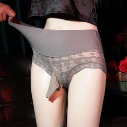 Underpants Enhance Penis Pouch Panties Man Underwear With Peni Sheath Elastic Breathable Briefs Sissy Underpant Sexy Lace Sheer Gay LingeriU