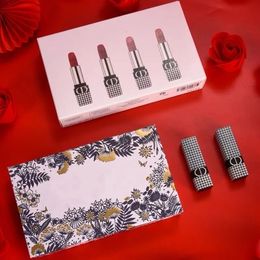 4 Colors Small Tube Matte Lipstick Lambskin Haute Couture Box Veet Waterproof and Not Easy To Fade Rich Color 56