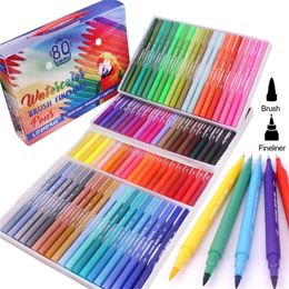 80/120 Dual Tip Brush Pens Fineliner Pens Felt Tip Colouring Pens Markers for Adult Colouring 210226