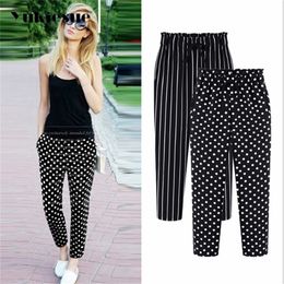 L5XL Plus Size Casual Women Trousers AnkleLength Pants Fashion Dot Print Chiffon Summer Striped Harem Pants Large 201113