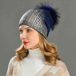 Casual Knitted Hats Winter Soft Warm Cashmere Hat Women Bronzing Bling Double Layer Thick Plain Beanie Slouchy J220722