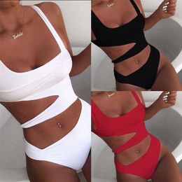 2020 New Sexy White 1pc Swimsuit Women Cut Out Swimwear Push Up Monokini Bathing Suits Beach Wear Swimming Suit For Women T200708