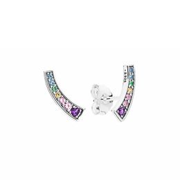 Colourful crystal Rainbow Stud Earring 925 Sterling Silver Womens Wedding Gift Jewellery with Original retail box set for Pandora Earrings