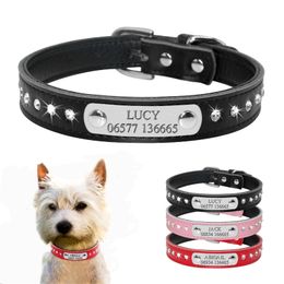 Personalised Custom Leather Collars Padded Adjustable Metal Buckle Pet ID Tags Collar Name Engraved Plate for Dogs Cats 220622