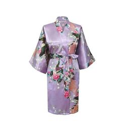 Women's Sleepwear Lavender Fashion Women's Peacock Kimono Bath Robe Nightgown Gown Yukata Bathrobe With Belt S M L XL XXL XXXL KQ-7Women