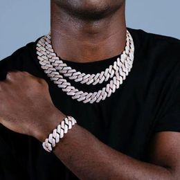 Chains Big Heavy Iced Out Bling 5A Cubic Zirconia Two Tone Triple Row 19MM Width Cuban Link Chain Bracelet Necklace For Men BoyChains