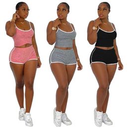 Women's Tracksuits Piece Short Set Women Gym Fitness Sets Spaghetti Straps Tops Shorts Outfits Sports Wear Two Biker Yoga SetWomen's