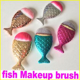 fish powder Australia - In stock Newest Mermaid fish Makeup Brush Powder Contour Fish Scales Mermaidsalon Foundation Shiny Brushs 5Colors 315o