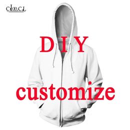 DIY Customer Design Zipper Hoodies Men Women Own Picture Star Anime Cartoon Animal Comic 3D Printed Harajuku Zip Hoodie Tops 220708