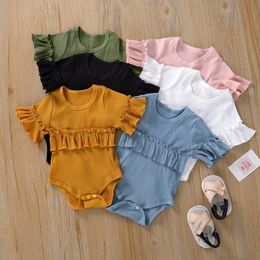 6 Colors Newborn Baby Ribbed Rompper Romper Stripe Summer Jumpsuit Infant Girl ruffed Short Sleeve Bodysuit Clothes