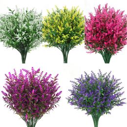 Artificial Lavender Plant Flowers White Pink Purple Green Plastic Fake Lavender Greenery Wedding Home Garden Decoration