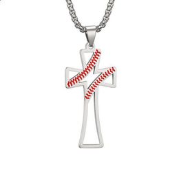Collectable flat hollow-carved Titanium Sport Accessories Stainless Steel Baseball Cross Women and Men Bible Verse Necklace Christian Religion