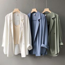 Women's Suits & Blazers Women's White Blazer Suit Jacket Spring And Autumn Thin British Style Loose Drape Small Office Lady Ladies Tops