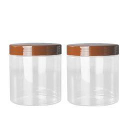 Food Candy Pots Transparent PET Hair Wax Bottle Brown Plastic Screw Lid Dia.89mm Cosmetic Packaging Empty Plastic Facial Cream Jars 400ml 450ml 500ml