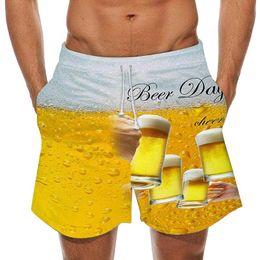 Men's Shorts Oktoberfest Print Drawstring Pocket Beach Pants Spoof 3D Beer Pattern Loose Summer Breathable Men