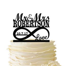 Custom Infinity Symbol Love Mr Mrs Personalized With Name & Date Acrylic or Baltic Birch WeddingSpecial Event Cake Topper D220618
