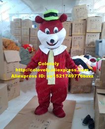 Mascot doll costume Lovely Red Yogi Bear Mascot Costume Mascotte With Smiling Face Long Yellow Tie White Cheeks Fancy Dress Adult No.1967 Fr