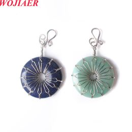 WOJIAER Pendant Trendy Natural Stone Pink Crystal Safety Button Donut Charm Jewellery BO977