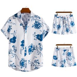 Summer Men s Sets Printed Short Sleeve Tracksuits Mens Loose Hawaiian Shirt Shorts Clothing Casual Men Two Pieces Set 220630