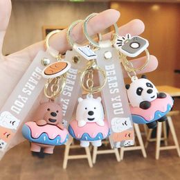 Keychains Cute Panda Keychain For Women Fashion Donut Polar Bear Pvc Silica Wristband Key Chain Girlfriend Bag Japanese Jewellery Gift