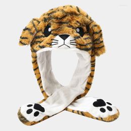 Beanie/Skull Caps Cartoon Tiger Women's Hat Beanie Winter Plush Moving Ears Earflaps Movable Toy For Women Child Girls Birthday Gift Delm22