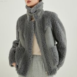 Lady Faux Fur Jacket Thick Warm Wool Fur Biker Coats Motorcycle Jacket Winter Coat Women S4719 T220716