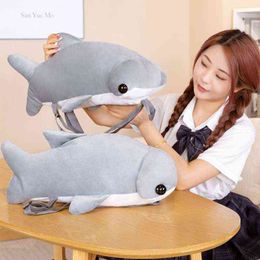 Cm Plush Backpack Hammerhead Shark Cuddle Simulation Grey Filled Doll Soft Student School Bag For Children Kids gift J220704