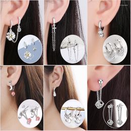 Hoop & Huggie Trendy Long Earrings For Women Silver Colour Daisy Flower Cross Coin Earring 925 Sterling Jewellery Making GiftHoop Kirs22