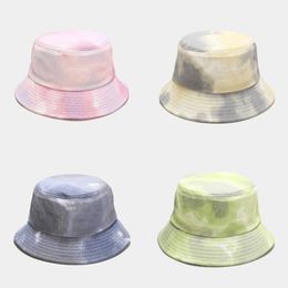 Berets Panama Summer Harajuku Bucket Hat Colourful Starry Tie Dye Fisherman Cotton Reversible Bob Cap For Men WomenBerets