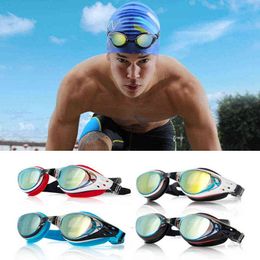 Professional Swimming Goggles Swim Glasses with Earplugs Electroplate Waterproof Silicone Y220428