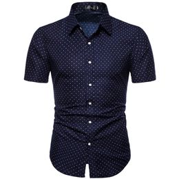 M5XL DotPrint Business Casual Shirts for Summer Short Sleeve Regular Large Size Formal Clothing Mens Office Button Up Blouses 220708