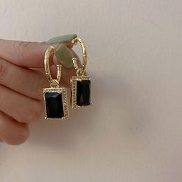 Dangle & Chandelier Shiny Square Zircon Stone Drop Earring For Women Bridal Wedding Jewellery C Shape With Black Lady Earrings AccessoriesDang