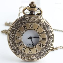 Pocket Watches Vintage Round Dial Quartz Small Roman Scale Watch Double Display With Chain For Man Woman 1pc Thun22