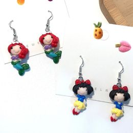 Dangle & Chandelier Lovely Red Hair Little Princess Mermaid Drop Earrings For Women Girls Cute Cartoon Figure Children Kids GiftDangle