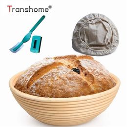 Transhome 3PCS OvalRound Banneton Bread Basket Rattan Proofing With Cover Sourdough Arc Curved Knife Cutter Y200612