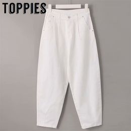 White Jeans High Waist Denim Harem Pants Boyfriend jeans for Woman Loose Trousers vaqueros mujer T200104