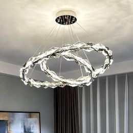 Chandeliers Modern Creative Circle LED Chandelier Chrome Gray Rhombus Crystal Hanging Lamp For Living Room Lobby El Poyer Light Fixtures