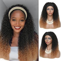 Kinky Curly Headband Wigs Synthetic Hair Full Machine Made Wigs For Black Women 18 Inch Curly Hair Daily Wig With Headband