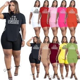 Plus Size S-4xl Womens Tracksuits Designer Letter Printed Two Piece Shorts Set Sexy Lace Up Eyelet Short Sleeved Jogging Biker Suits