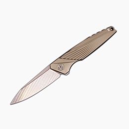 New R6252 Flipper Folding Knife M390 Satin Blade Grey CNC TC4 Titanium Alloy Handle Ball Bearing Fast Opening Pocket Folder Knives Outdoor EDC Tools