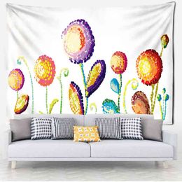 Colorful Tapestry Psychedelic Pixel Flower Tarot Wall Hanging Landscape Cloth J220804